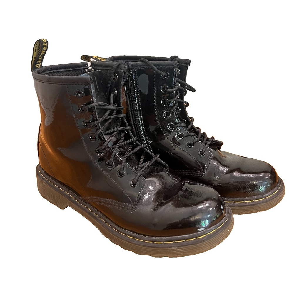 Dr Martens Delaney Black Boot Patent Leather Zipper Air Wair Doc W 6 M 4